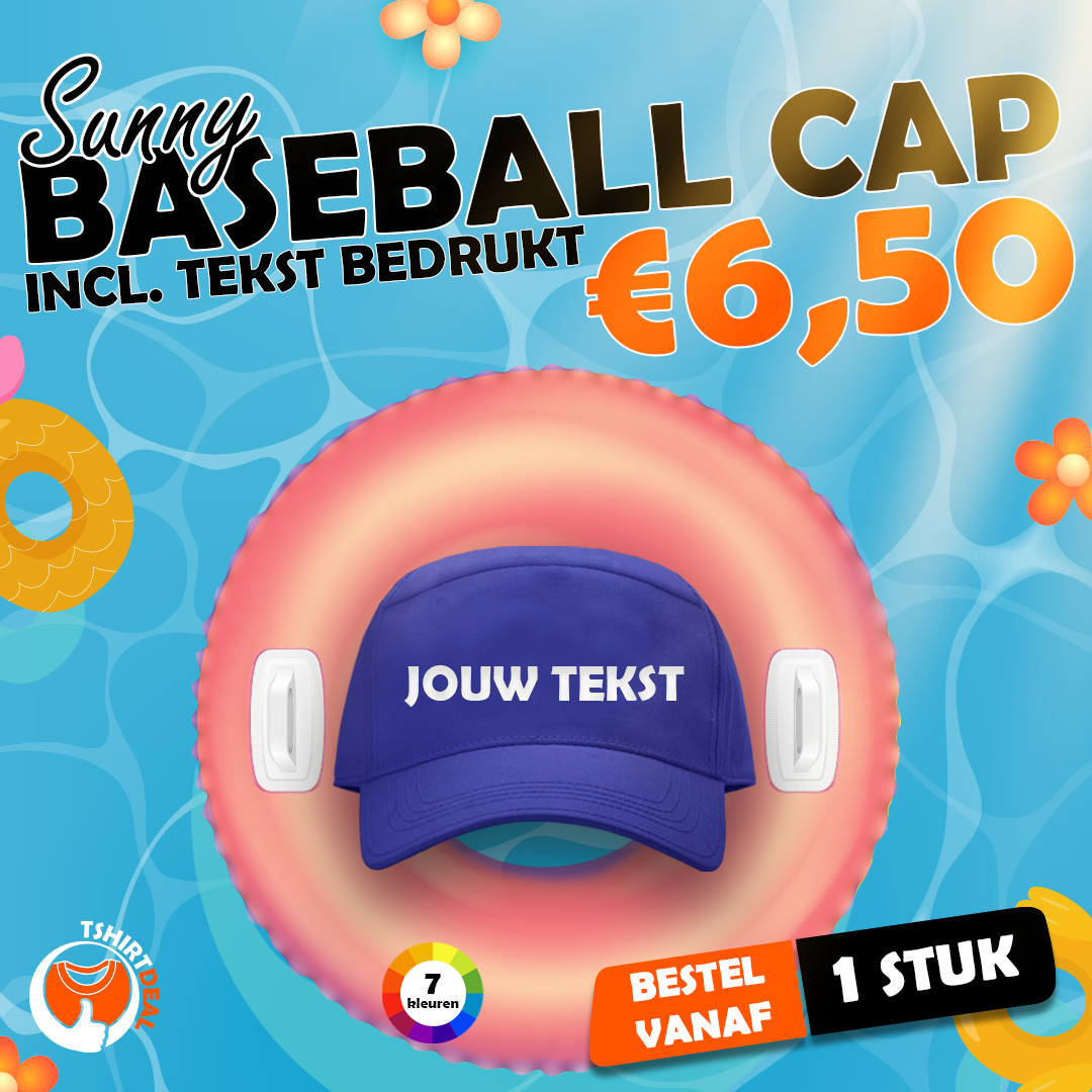 Baseball cap bedrukt 6.50,-